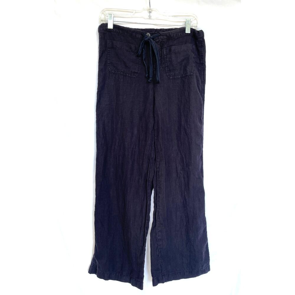 Vince Navy Linen Wide Leg Loose Fit Drawstring Pants, XS